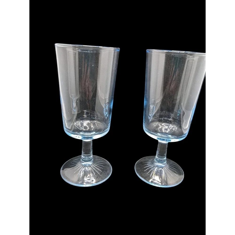 Vintage‎ Duz Crystal Star Sapphire Glass Water Goblets Set of 2 Blue 6 5/8 Inch